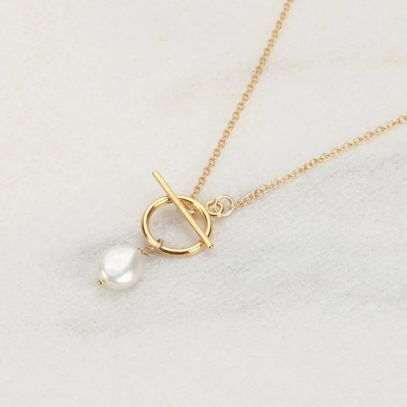 Golden Gleam Pearl Toggle Necklace