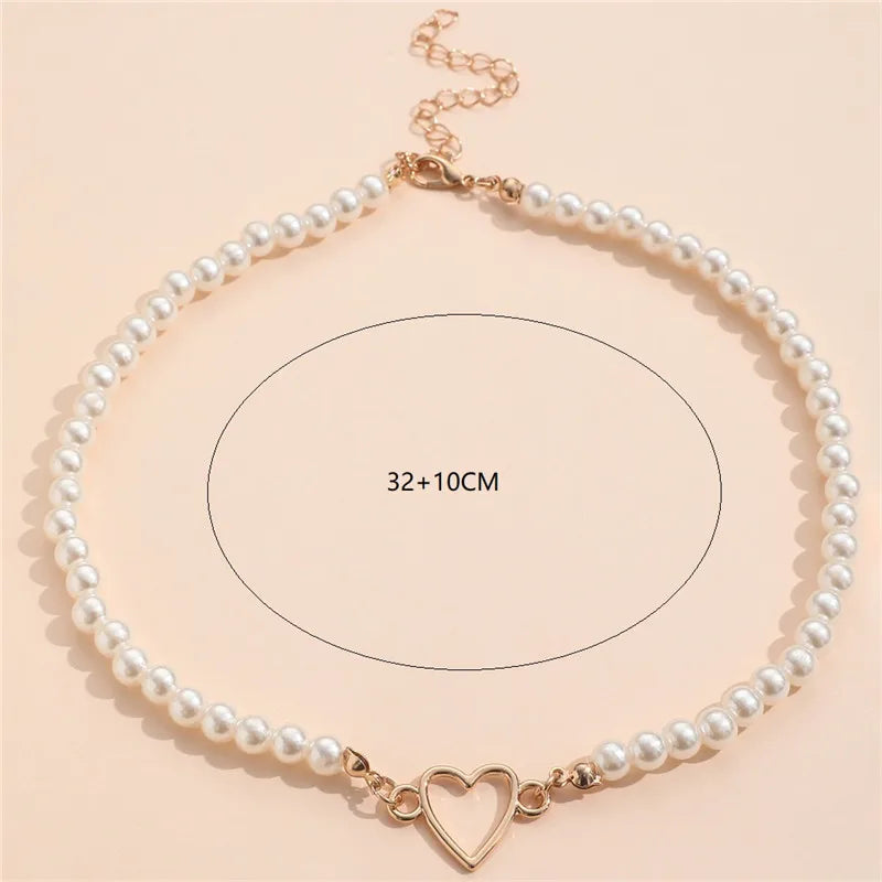 Love Heart Pearl Choker Necklace