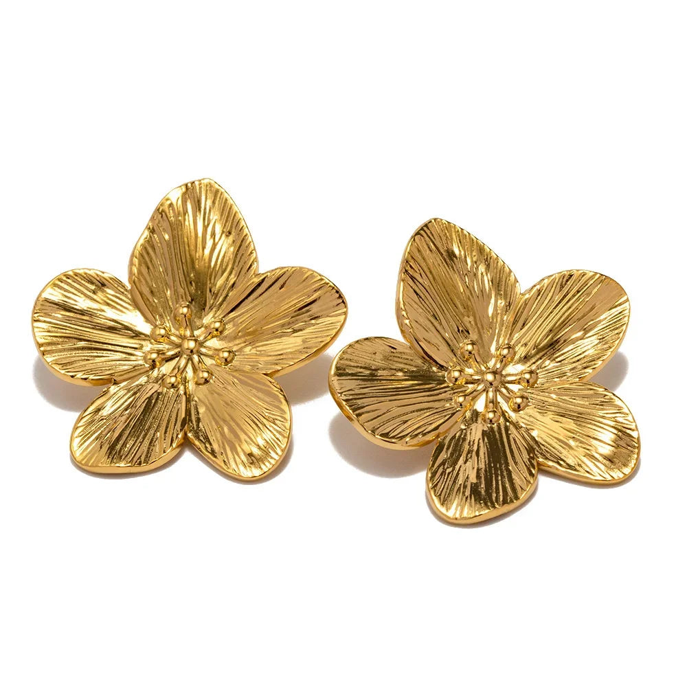 French Vintage Gold Flower Stud Earrings