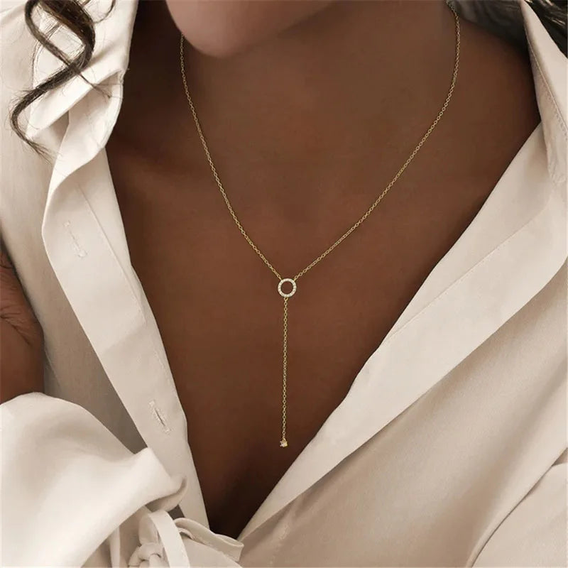 Crystal Zircon Pendant Choker Necklace in Gold