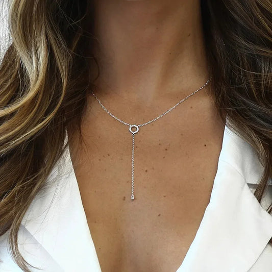 Crystal Zircon Pendant Choker Necklace in Silver