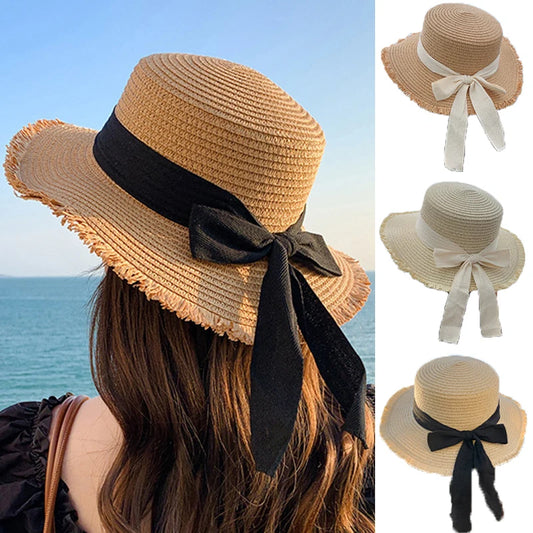 Luxe Bow Ribbon Straw Sun Hat