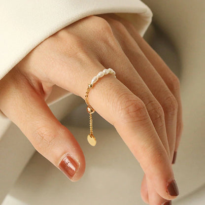 French Pearl Chain Adjustable Gold Plated Ring