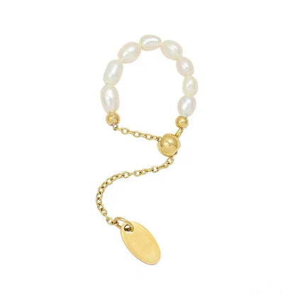 French Pearl Chain Adjustable Gold Plated Ring