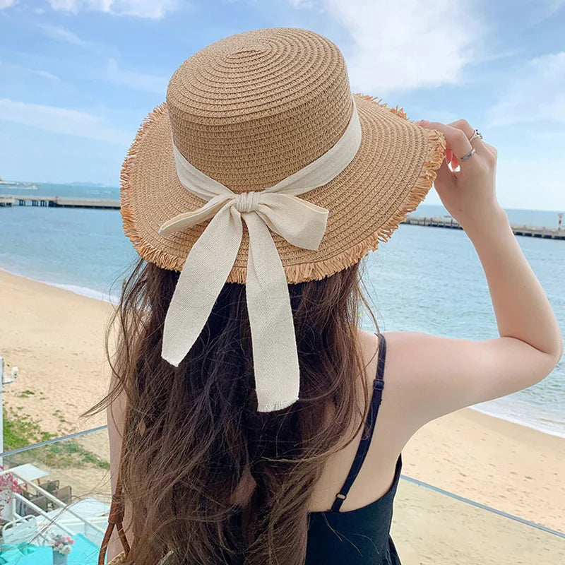 Luxe Bow Ribbon Straw Sun Hat