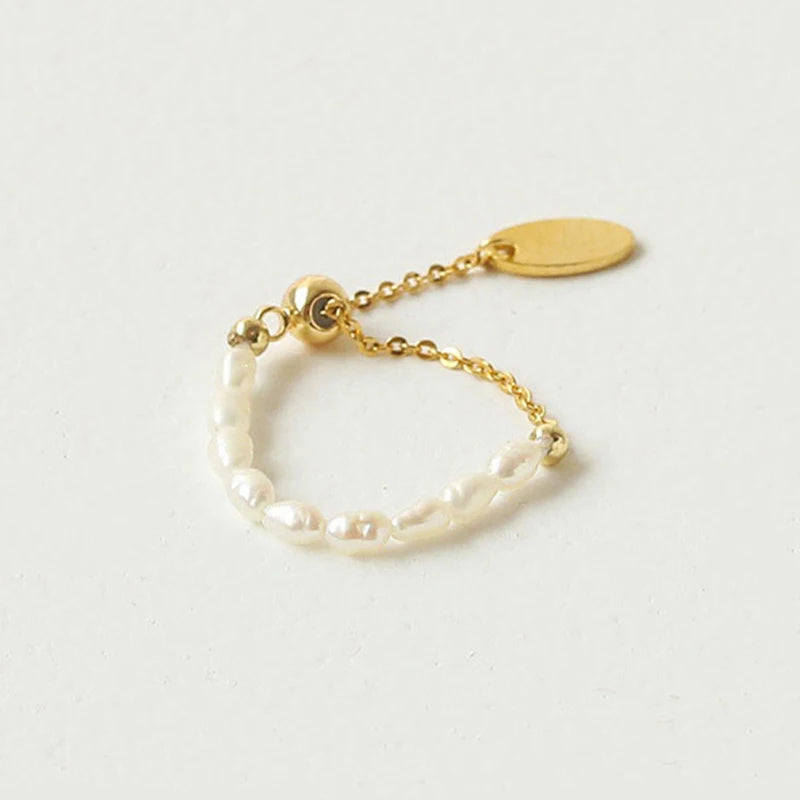 French Pearl Chain Adjustable Gold Plated Ring