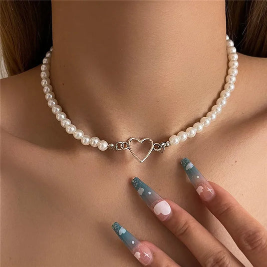 Love Heart Pearl Choker Necklace